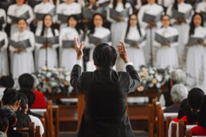 Church choir representing the many groups served by separate phone lines